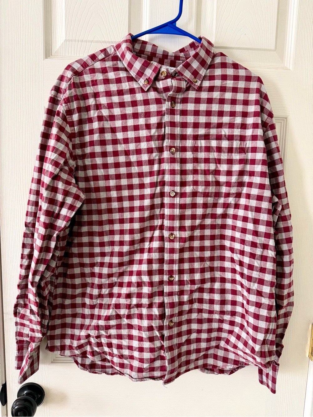 Men's Red and White Check Button-Down Shirt